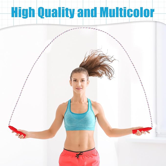Honoson 50 Pcs Rainbow Jump Rope Bulk Gift for Kids 7.8ft Nylon Stripe Ropes with Handle Adjustable Colorful Party Favor Christmas Item Gift Outdoor Exercise Fitness (Red,White,Blue)