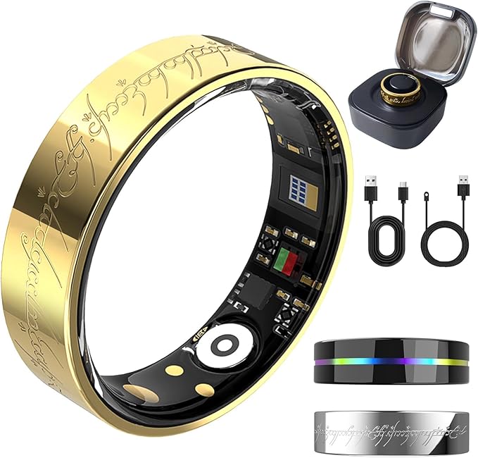 Ultra Smart Ring for Women Men,Health Fitness Tracker with Sleep/Blood Pressure/Oxygen Monitoring, Heart Rate & Activity Tracking,IP68 Waterproof, 5+Day Battery,No Subscription Fee 1-Gold 13