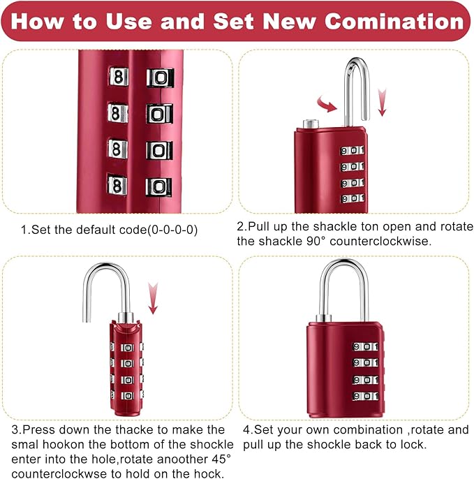 Kenning 10 Pcs Combination Padlock 4 Digit Combination Lock with Keys Locker Resetable Security Outdoor Waterproof Gate Lock for School Sports Gym Locker Employee Fence Case (Red)