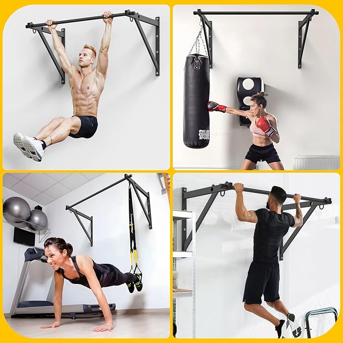 Wall Mounted Pull Up Bar, Adjustable Depth 51" Chin Up Bar, Strength Training Pull-Up Bars 500LBS Weight Capacity, Home or Garage Gym Chin Up Workout Training Station