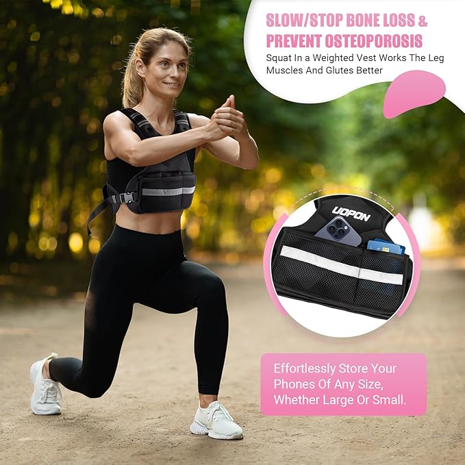 Adjustable Weighted Vest for Women, 6-12 Lbs Rucking Vest with 6 Ironsand Weights, Great Weighted Vest with Plus Pockets & Reflective Strips for Running, Walking, Workout and Strength Training