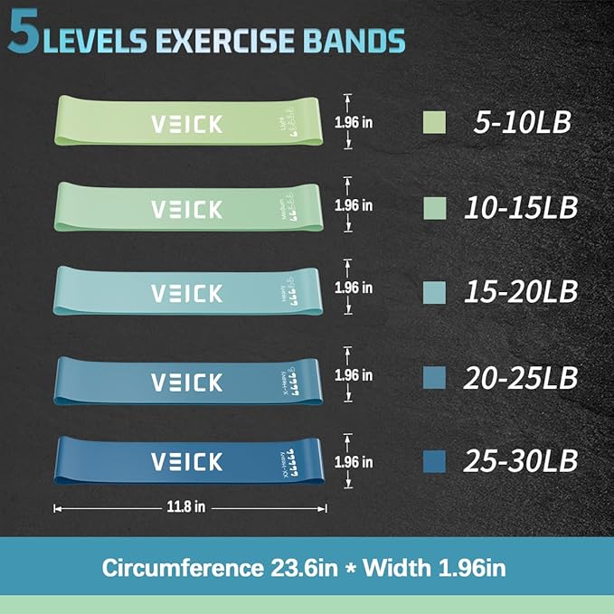 VEICK Pilates Bar Kit with Resistance Bands, Elastic Workout Bands for Men and Women, Set of 5 Resistance Loop Bands for Home Fitness, Stretching, Strength Training, Physical Therap