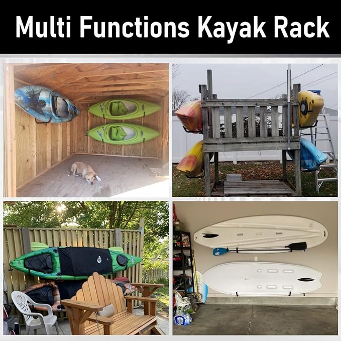 Kayak Storage Hook, Heavy Duty Steel Kayak Storage Rack, Wall Mount Garage Hanger for Ladder, Canoe, Surfboard, Paddle Board