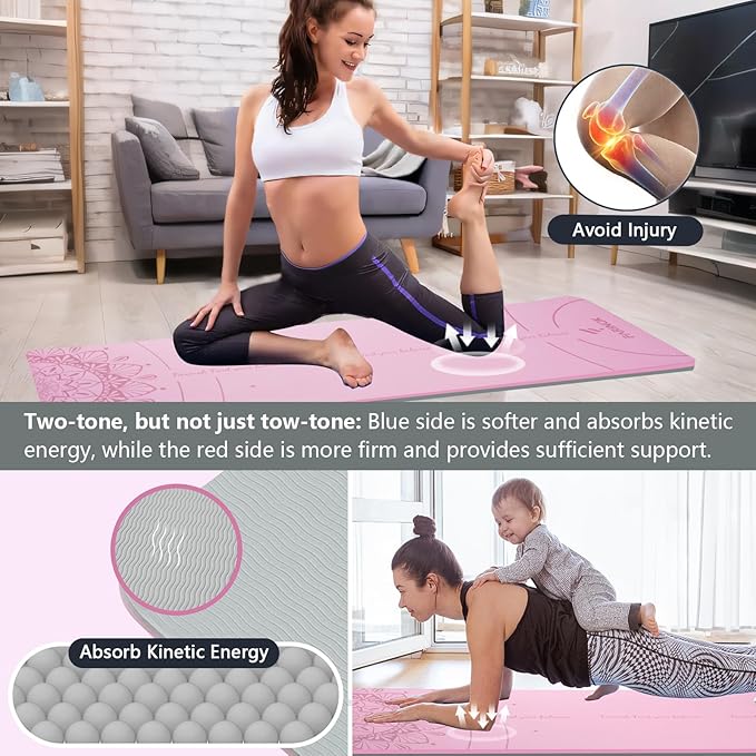 Yoga Mat Extra Thick 9MM, High Density Exercise Mats Non Slip for Home Workout, Pilates Mat with Strap for Women Men, Eco Friendly Mat Thick (9MM-NAVY-BLUE)