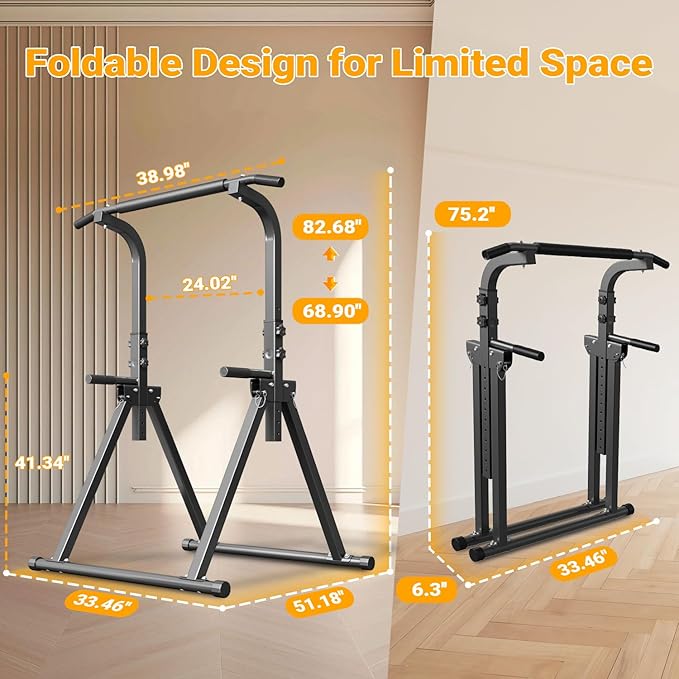 Foldable Pull Up Bar Free Standing Multi-function Power Tower Dip Bar Home Gym Strength Training Equipment 300 LBS Weight Capacity