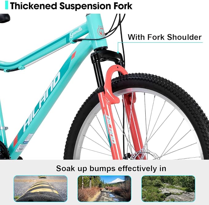 HILAND 20 Inch 26 Inch Mountain Bike for Women Girl, Lock-Out Suspension Fork, Aluminum Frame, Adult Ladies Mens MTB Bicycle