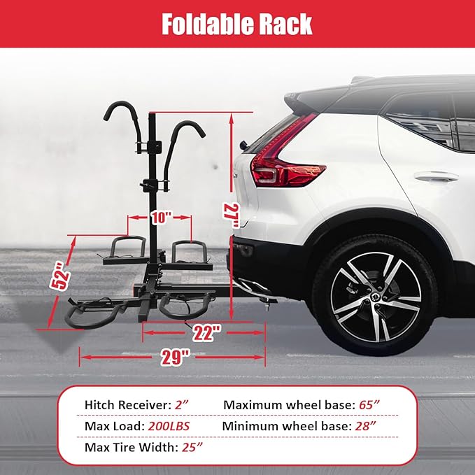 FORWODE Bike Rack Hitch Mount Platform Bike Rack, 2-Bike 200 lbs Capacity, Wobble-Free, Fits Up to 5" Fat Tires, 2" Receiver, E-Bikes & MTB (HBS22G)