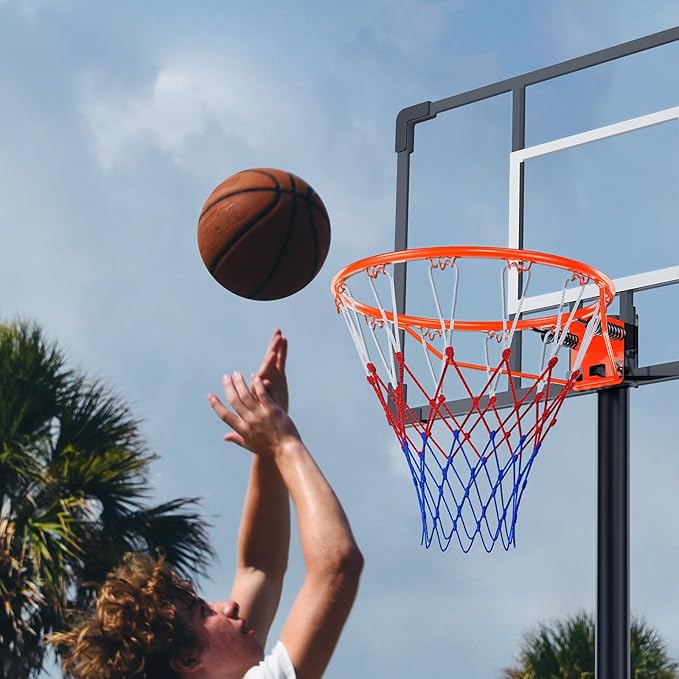 Basketball Rim, 18" Replacement Wall Mounted Outdoor Basketball Hoop, Heavy Duty Solid Steel, Double Spring Basketball Hoop Rim with All Weather Net for Indoor and Outdoor Hanging