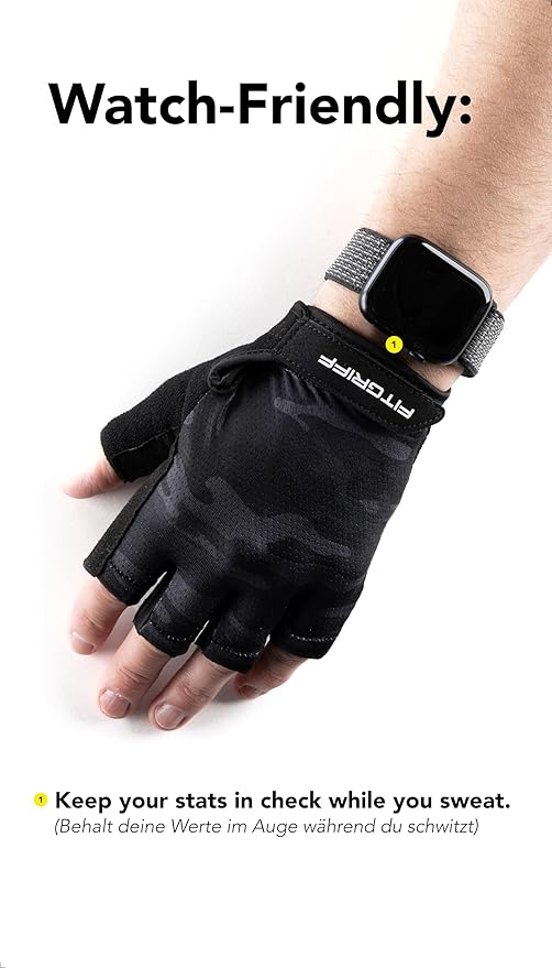 Fitgriff® Workout Gloves (Padded) for Men & Women - Fingerless Gym Gloves for Weight Lifting, Training - Full Palm Protection, Size : 5