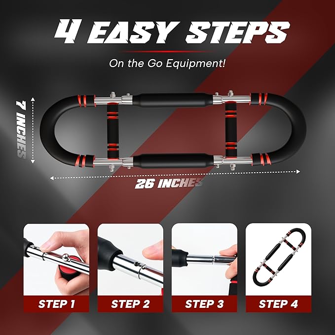 Twister Arm Trainer for Men and Women, 33 - 120lb Adjustable Chest Workout Equipment Power Twister with 4 Springs & Training Poster for Home Fitness, Forearm Strength Training and Upper Body Exercise