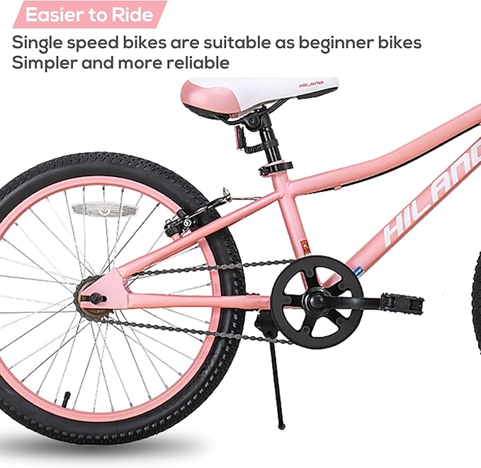 HILAND 20 Inch Kids' Bicycles Mountain Bike for Boys, Girls 5+ Years Old, Single Speed Kids Bicycles with Dual Handbrakes, Child Bike