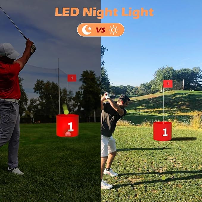 FOOING Golf Game LED with 2 Clubs, 9 Hole Practice Golf Backyard Game Set for Adults and Family Outdoor Indoor, Plastic Battle Yard Game with Balls and Flag for Lawn, Beach, Camping and Park