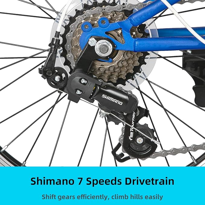 JOYSTAR 20 Inch Mountain Bike for Kids Ages 7-12 Year Old, 3-Inch Wide Knobby Tires, 7 Speed Shimano Drivetrain, Disc Brakes, Fat Tire Kids Bicycles for Boys Girls