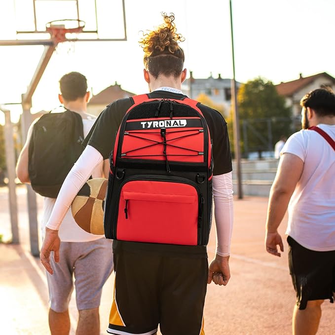 Basketball Bag Backpack with Ball Holder and Shoes Compartment,Best for Basketball, Soccer, Volleyball, Gym. (RED)