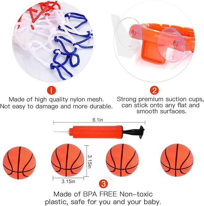Cyfie Bath Toys for Toddlers - Bathtub Basketball Hoop Set with 4 Balls for Kids Ages 3-8 - Suction Cup Shower Toy for Boys and Girls
