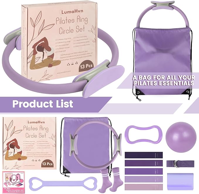 Home Pilates Essentials Kit for Women,Pilates Equipment Set with 9 Inch Yoga Ball,Figure 8 Resistance Band,Pilates Bands & Accessories,Pilates Ring and Ball Set for Beginners Home Workouts