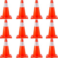 VEVOR 12Pack 18" Traffic Cones, Safety Road Parking Cones PVC Base, Orange Traffic Cone with Reflective Collars, Hazard Construction Cones for Home Traffic Parking