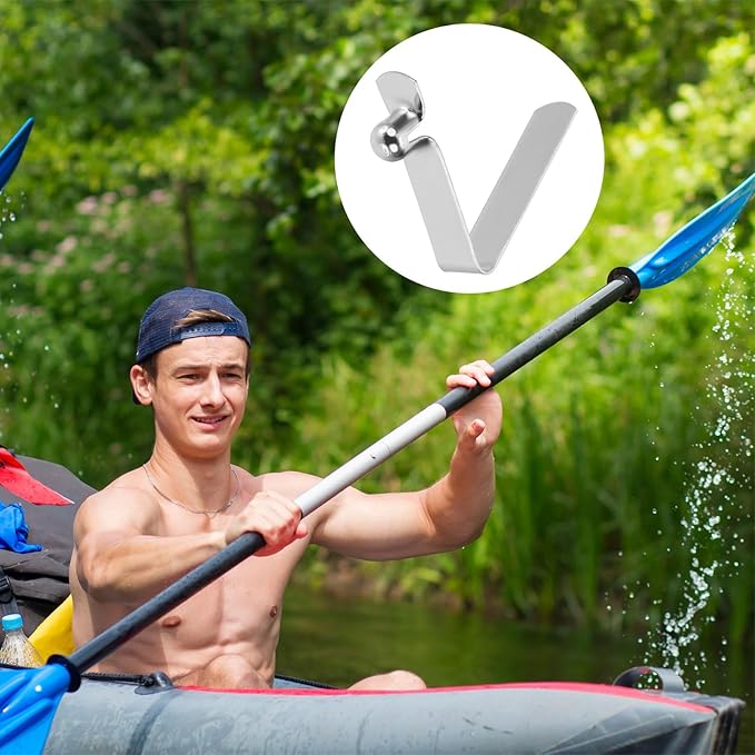 HARFINGTON Single Button Kayak Paddle Snap Spring Clip Spring Steel V-Shaped Hollow Lift Telescopic Locking Tube Pole Clips for Tent Umbrella Camping