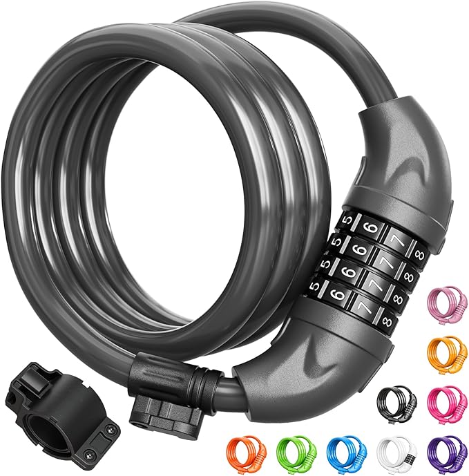 Titanker Bike Lock, Bicycle Lock 4 Feet Cable Lock 1/2 Inch Resettable Bike Lock Combination with Mounting Bracket, Bike Accessories for Bicycle, Electric Scooter, Motorcycle