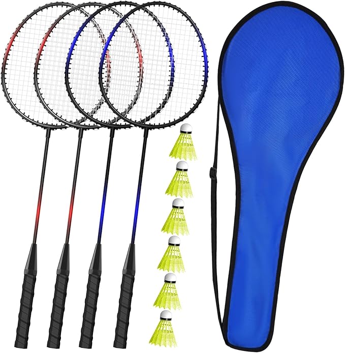 KH Badminton Rackets Set of 2 4 6 for Adults Kids,Beach Lawn Backyard Game Outdoor Sports,Racquets,Shuttlecocks & Carry Bag Included
