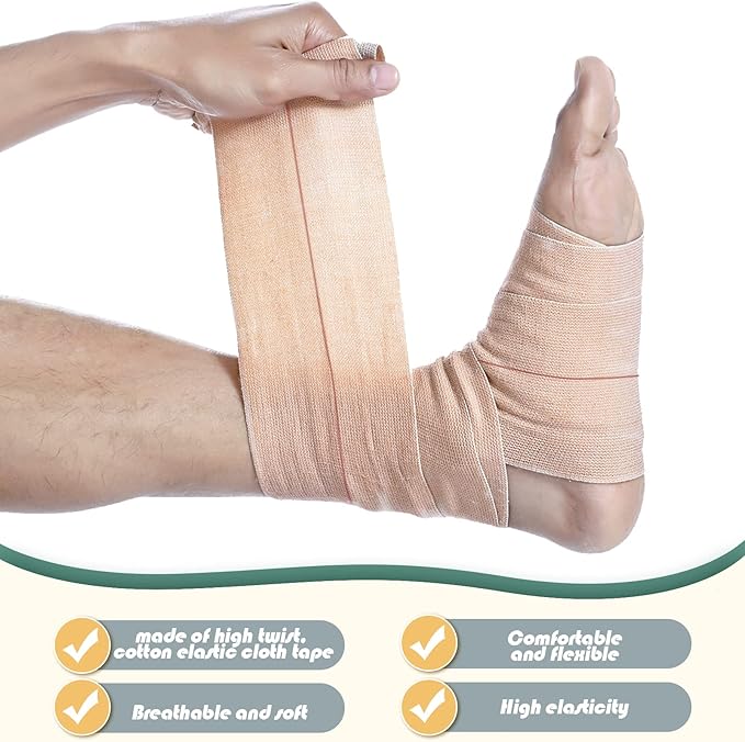 4 Rolls Elastic Tape Adhesive Elastic Tape Self Adhesive Bandage Wrap Flexible Stretch Bandages for Sports Ankle, Knee and Wrist Sprains Animal Pets, 2 Inch x 5 Yard