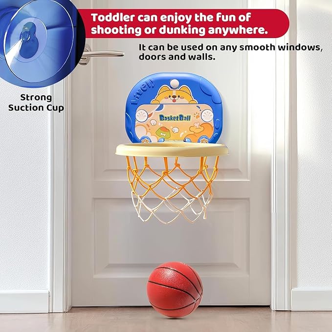 Basketball Hoop for Toddlers 1-3 Baby Toddler Mini Basketball Hoop,Indoor Fun for Boys' Bedrooms,Perfect Kids' Toy & Birthday Gift for 1-3 Year,Door-Mounted, Adjustable & Portable(Small-No Score)
