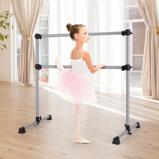 GOFLAME 4FT Ballet Barre Portable, Freestanding Double Ballet Barre Height Adjustable with Anti Slip Base, Heavy Duty Stretch Dance Bar for Home Workout