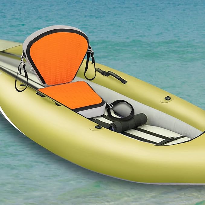 Universal Kayak Seat with Back Support - EVA Padded Thicken Seat Cushion for Kayaking, Canoeing, Rafting, Fishing & Paddle Boards - Adjustable Straps for Comfort and Durability (Orange)