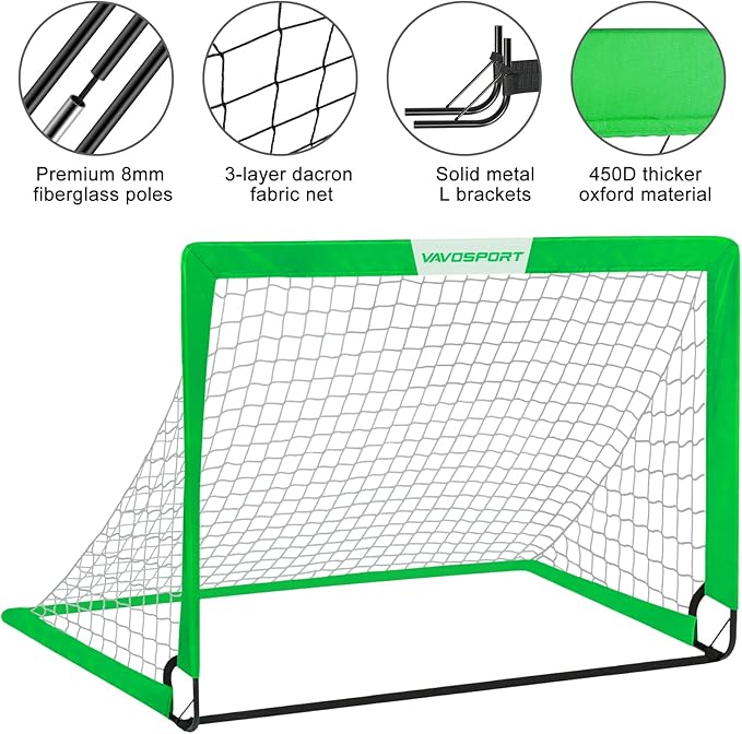 Kids Soccer Goals for Backyard Set - 2 of 4' x 3' Portable Soccer Goal Training Equipment, Pop Up Toddler Soccer Net with Soccer Ball, Soccer Set for Kids, Youth Outdoor Games, Sports, Play