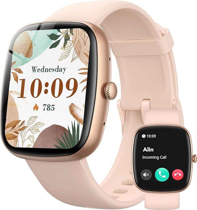 Parsonver Smart Watch for iOS and Android Phones(Answer/Make Calls), HD Screen Watches for Women, IP68 Waterproof Fitness Tracker Watch with Heart Rate Sleep Monitor, Steps Calories Counter, Rose Gold