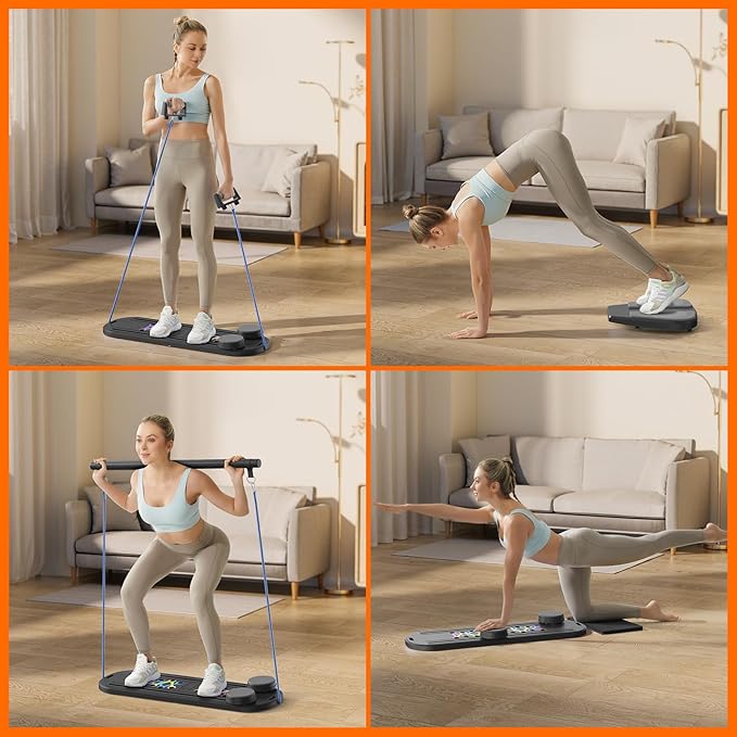 Pilates Board,Multifunctional Rebound Abdominal Board,Foldable Pilates Reformer Set, Ab Core Trainer Machine,Ab Exercise Board,Abs Workout Equipment for Women Home Gym Equipment