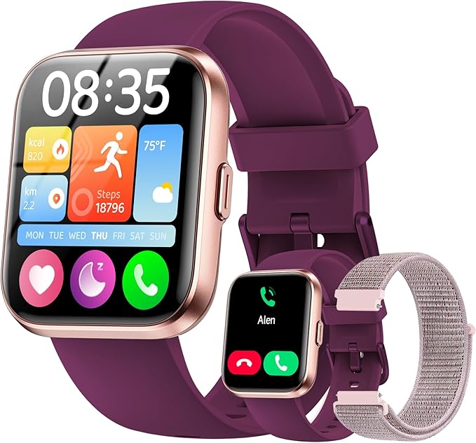 Smart Watches for Women Men, 1.85" Screen Smartwatch Compatible iPhone Android Phone Answer/Make Call, 24/7 SpO2 Sleep Heart Rate Monitor,3ATM Waterproof, Fitness Traker 120+Sport (2 Bands Included)