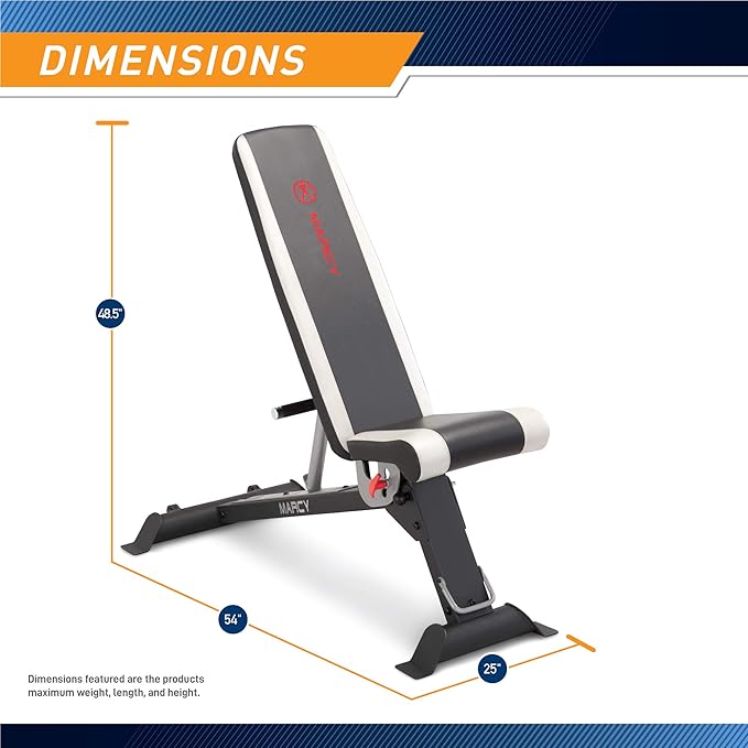 Marcy Foldable Adjustable Utility Weight Bench, Strength Training Home Gym for Full Body Workout