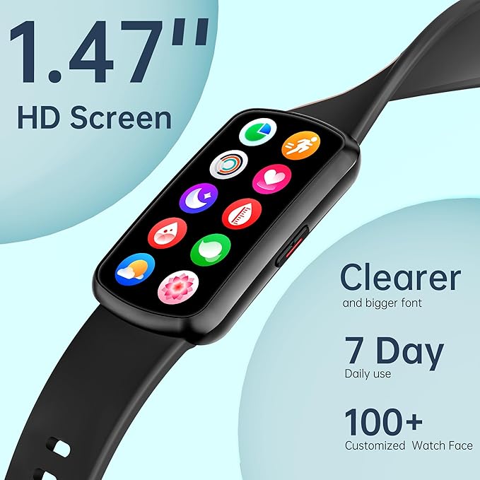 Health Fitness Tracker with 24/7 Heart Rate, Smart Watch with Blood Pressure and Blood Oxygen Monitor, Bulit-in 120+ Sport Mode, Sleep Tracking Waterproof Activity Tracker for Women Men (Black)