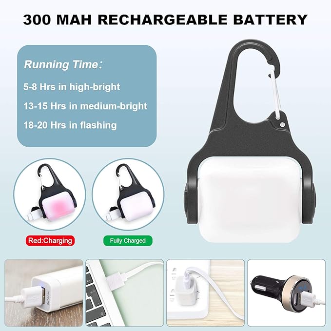 Clip-on USB-C Rechargeable Night Walking Dog Collar Light - 3 Modes, IP65 Waterproof, LED Safety Light for Running, Camping, Climbing, Bike - 2 Pack