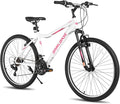 HILAND 26 Inch Womens and Mens Mountain Bike, 21 Speed Steel Frame Adult Bicycle, MTB Bikes with Suspension Fork, Purple Green White