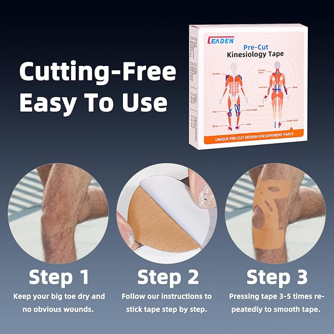 IEADEN Precut Kinesiology Tape for Knees, 20 Pcs - Knee Support & Stability, Knee Pain Relief Athletic Tape - Waterproof & Elastic, Breathable Hypoallergenic Latex-Free Tape, Beige