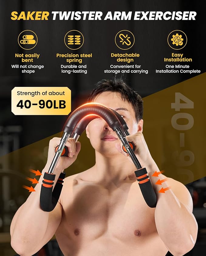 Saker Twister Arm Trainer, PowerTwist Arm Trainer, Adjustable Forearm Strengthener, Arm Exercise Equipment, Chest Workout Equipment, Portable Spring Resistance for Home Gym Equipment