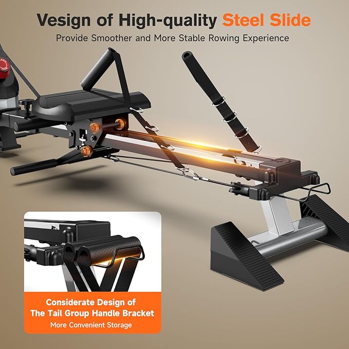 Pooboo Magnetic Rowing Machine 360 LB Weight Capacity, folding rower with Combination Strength exercise, Tablet Holder and Comfortable Seat Cushion, Rower for Home Use