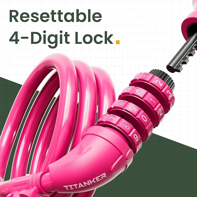 Titanker Bike Lock, Bicycle Lock 4 Feet Cable Lock 1/2 Inch Resettable Bike Lock Combination with Mounting Bracket, Bike Accessories for Bicycle, Electric Scooter, Motorcycle