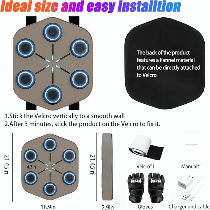 Music Boxing Machine L1, Smart Punching Machine with Beat-Synced & Custom Lights | APP Control | Supports Phone, Speaker & Headphone Playback | Wall-Mounted Trainer for Home Gym Workout