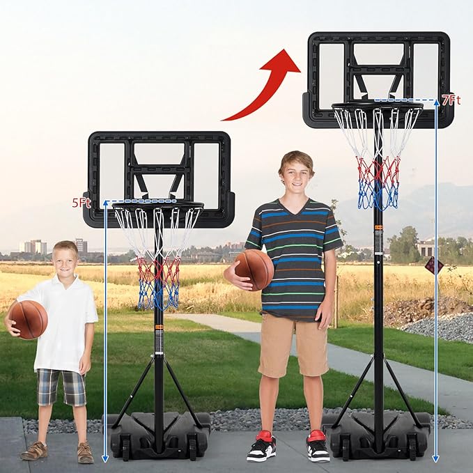 Basketball Hoop Outdoor 10FT Height Adjustable, Portable Basketball Goals & Hoops with PC Backboard and Large Water/Sand Base, Indoor Outdoor Basketball Hoop for Kids Youth Adults Backyard Driveway