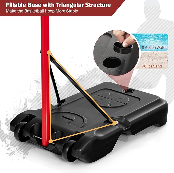 Goplus Portable Basketball Hoop, Height Adjustable Basketball Goal System [6.5FT-8.5FT] w/Shatterproof Backboard, Fillable Base & Wheels, Basketball Stand for Adult Kids, Indoor Outdoor Use