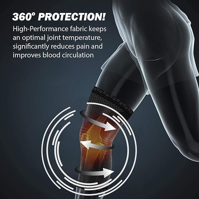 POWERLIX Knee Compression Sleeve (Pair) - Best Knee Brace for Knee Pain for Men & Women – Knee Support for Running, Basketball, Volleyball, Weightlifting, Gym, Workout, Sports - (Black M)