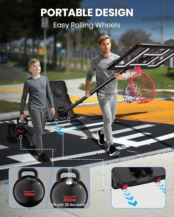 IGL Portable Basketball Hoop, 5.6-10FT Adjustable Basketball Goal System, 44 Inch Outdoor Basketball Hoop & Goals for Kids, Youth, and Adults in The Backyard, Driveway with PC Backboard