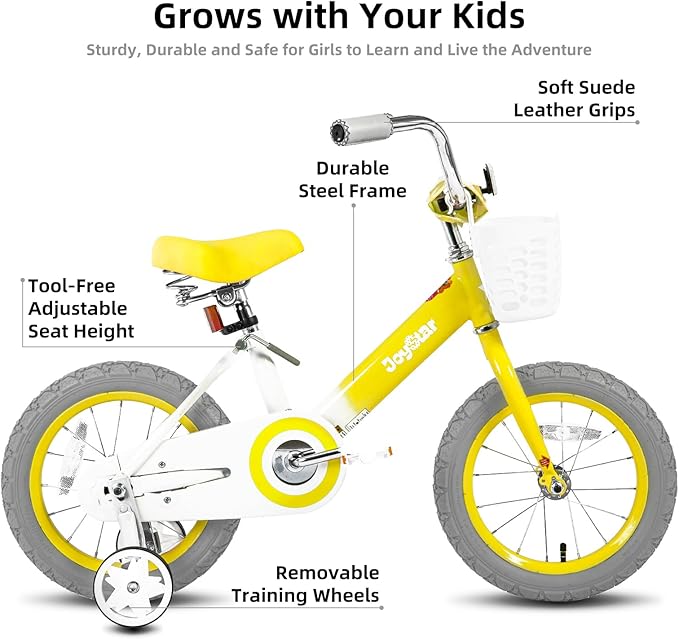 JOYSTAR Vintage Kids Bike with Training Wheels & Basket, 12 14 16 Inch Girls Bike for 2-7 Years Old, Children Bicycles, Multiple Colors