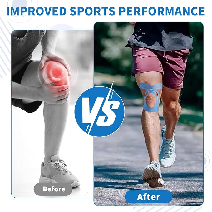 20PCS Kinesiology Tape for Knees, Kinesiology Tape Precut Strips for Knee Support & Stability, Waterproof Breathable Elastic Sports Tape for Pain Relief, Athletic Tape for Muscle & Joint, Blue