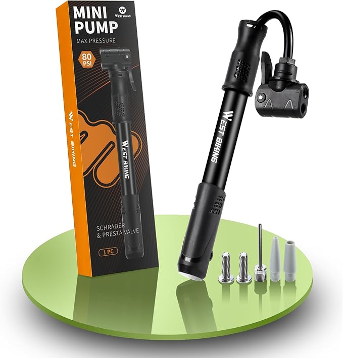 Bicycle Pump Mini Bike Pump - Aluminum Alloy Cycle Pump for Presta & Schrader Valve, Portable Lightweight Bike Tyre Pump Fast Tyre Inflation Mini Air Pump for Mountain Road Bike Ball Pump