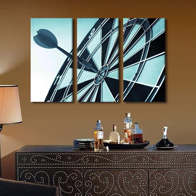 Sports Theme Paintings Canvas Wall Art 3 Panel Dart Hits the Bullseye Pictures Wall Art for Living Room Bedroom Inspirational Wall Art House Decor Artwork Posters and Prints Ready to Hang(28" Wx42 H)