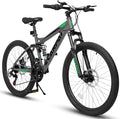 Mountain Bike 24 26 27.5 Inch, Dual Full Suspension Mens Womens Bike, 21 Speeds Dual Disc Brake Carbon Steel Bike, Boys Mens Mountain Bike for School Work Summer Camping, Birthday Gift Choice